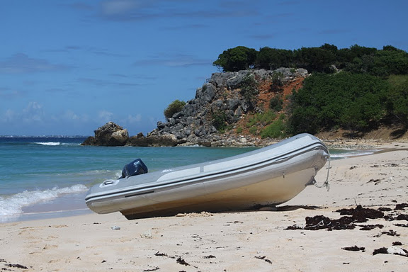 Celine's dinghy on shore